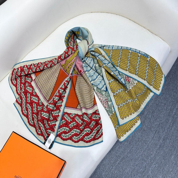 Dressage Tressage Shawl 140 CM In Red Yellow Colorful Silk