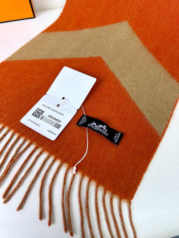 Scarf 190 CM Orange Mix Light Brown Wool Soft