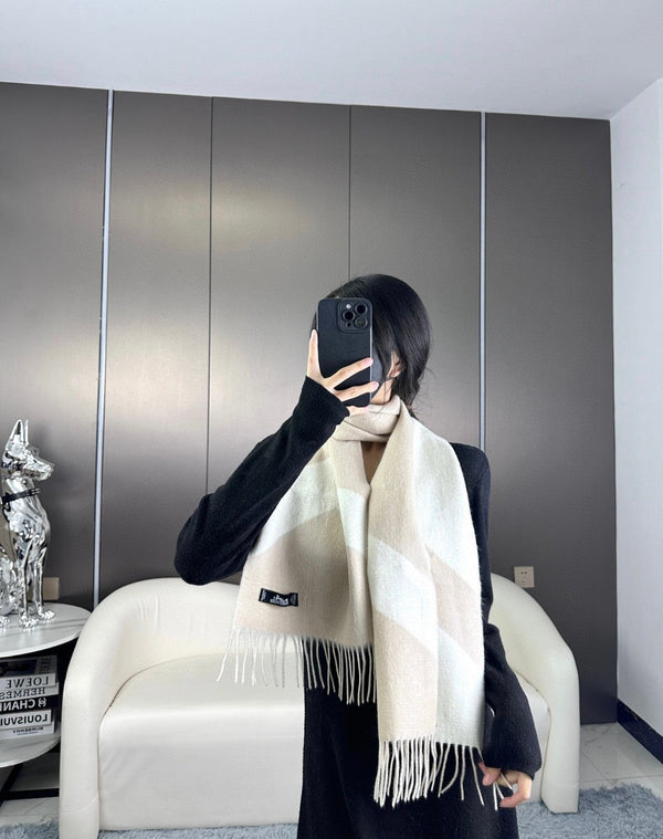 Scarf 190 CM Light Brown Mix White Wool Soft