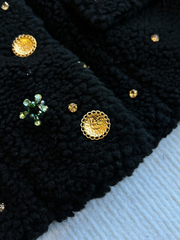 CC 25C Round Neck Jacket Strappy Bow In Black Laine Wool 212350