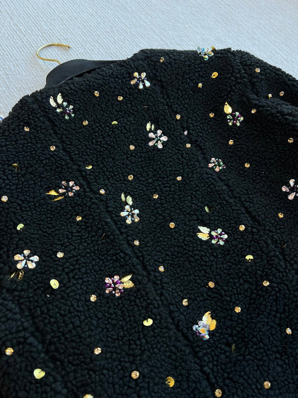 CC 25C Round Neck Jacket Strappy Bow In Black Laine Wool 212350