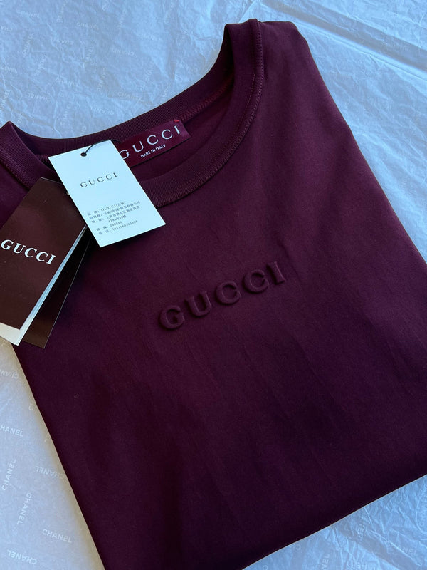 Gucci 25 Three-dimensional Embossed Letter Short-sleeved Top Red Cotton