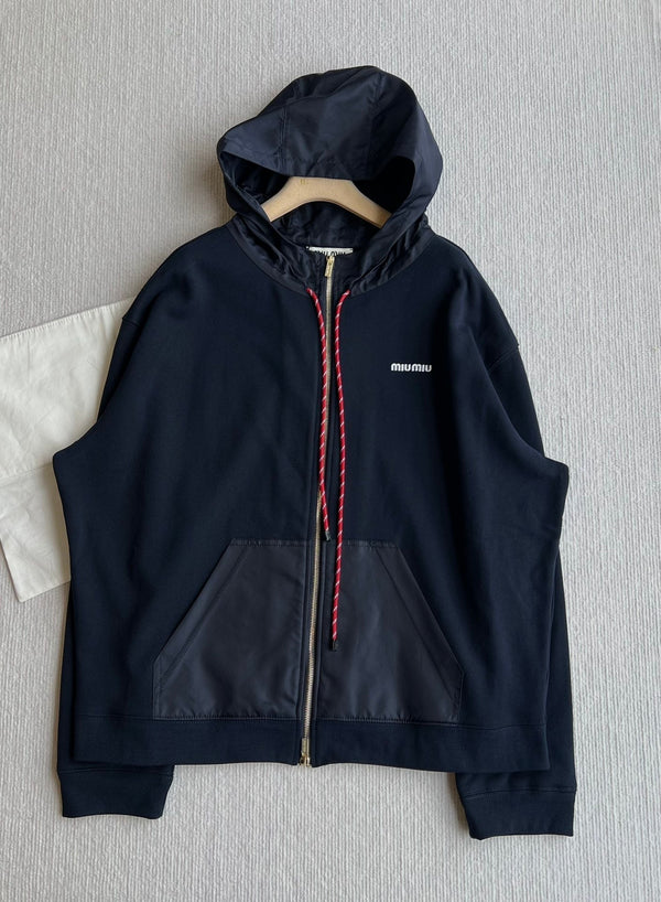 Miu Miu 25 Drawstring Jacket Navy Blue Cotton