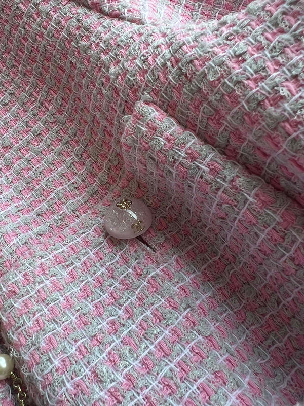 CC 25SS Lace-up Jacket Pink Sequins Tweed 235919