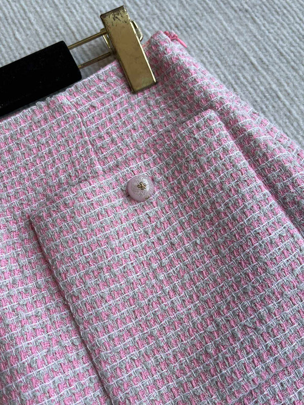 CC 25SS Lace-up Skirt Pink Sequins Tweed 235920