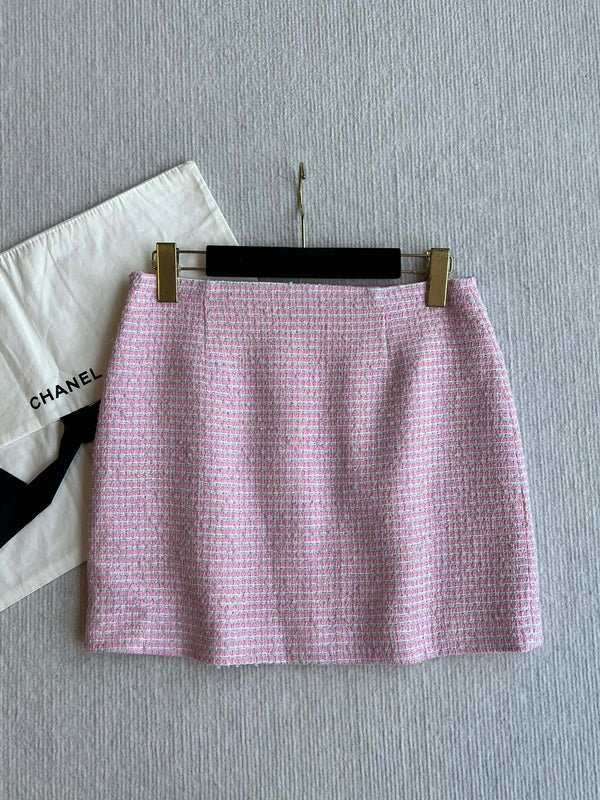 CC 25SS Lace-up Skirt Pink Sequins Tweed 235920