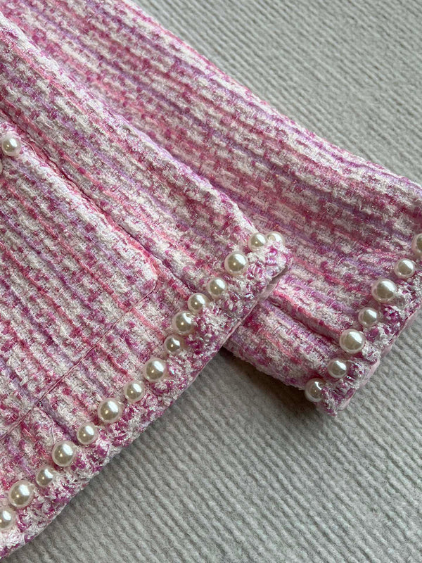 Chanel 25P Cardigan Pink Tweed With Pearl 235893