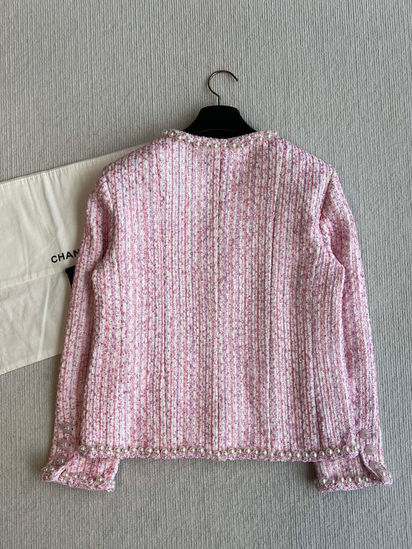 Chanel 25P Cardigan Pink Tweed With Pearl 235893