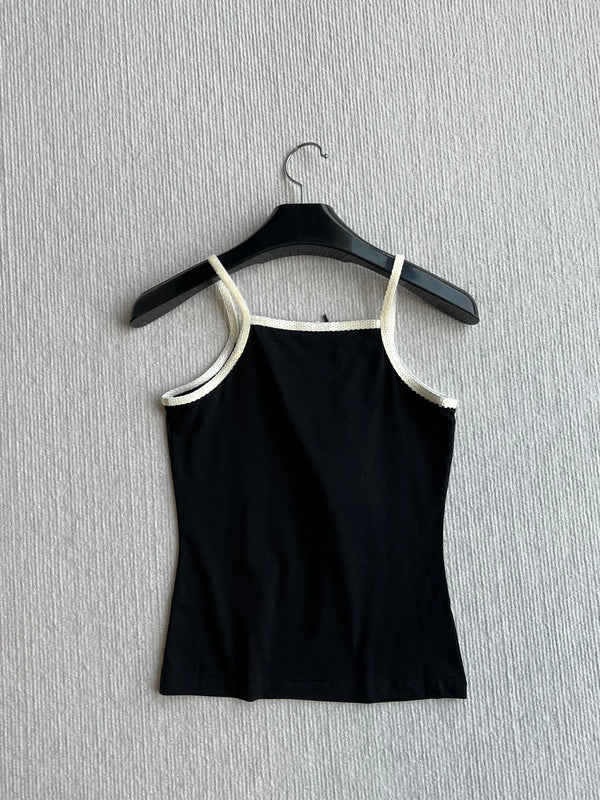 Celine 25 Beaded Camisole White and Black Cotton
