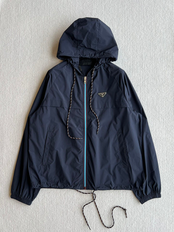 Prada 25 Hooded Jacket Navy Blue Polyester