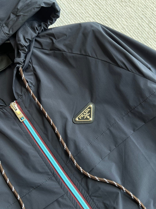 Prada 25 Hooded Jacket Navy Blue Polyester