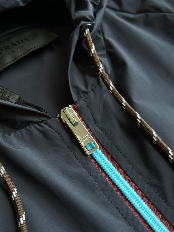 Prada 25 Hooded Jacket Navy Blue Polyester