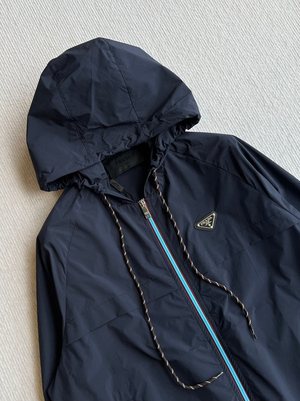 Prada 25 Hooded Jacket Navy Blue Polyester