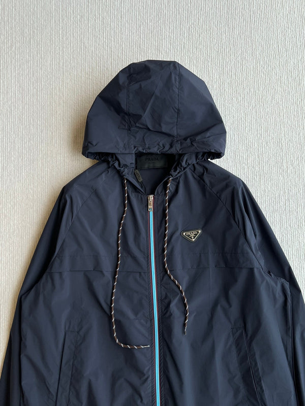 Prada 25 Hooded Jacket Navy Blue Polyester