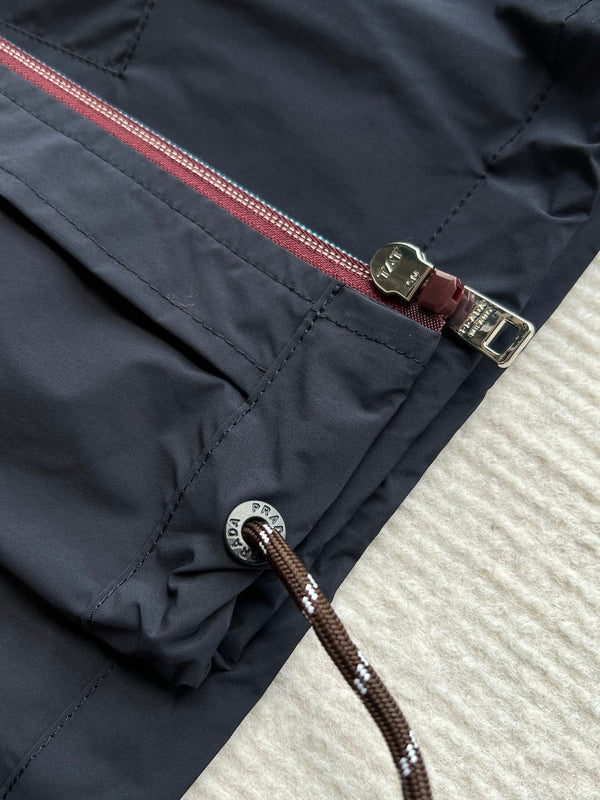 Prada 25 Hooded Jacket Navy Blue Polyester