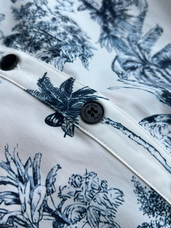 CD 25 Abito senza maniche con cintura e dipinto, bianco, blu, cotone, poliestere