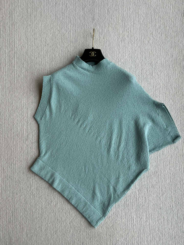 Fendi 25 Asymmetric Hem Cape-sleeved Crewneck Jumper Ice Blue Viscose