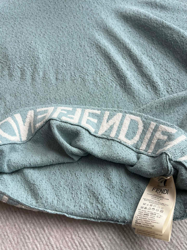 Fendi 25 Asymmetric Hem Cape-sleeved Crewneck Jumper Ice Blue Viscose