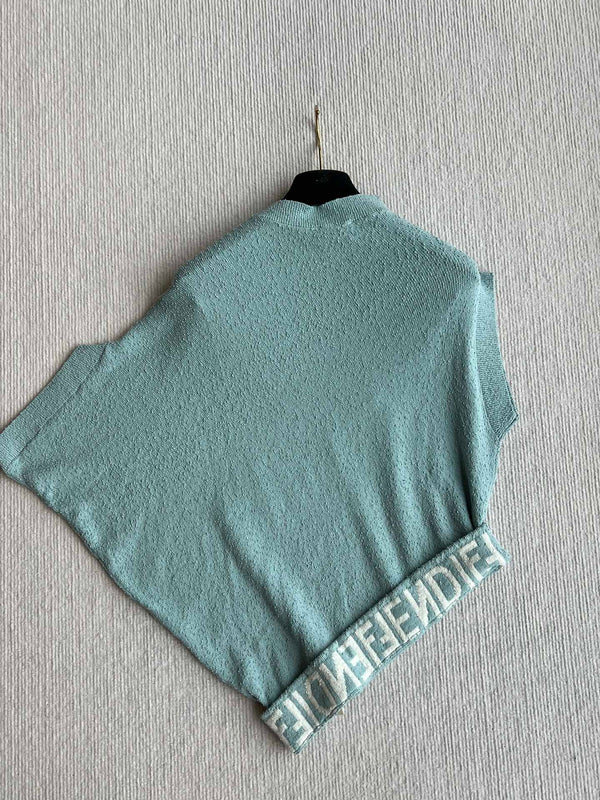 Fendi 25 Asymmetric Hem Cape-sleeved Crewneck Jumper Ice Blue Viscose