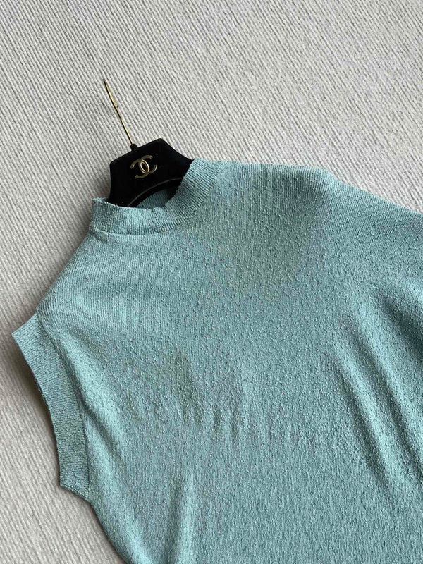 Fendi 25 Asymmetric Hem Cape-sleeved Crewneck Jumper Ice Blue Viscose