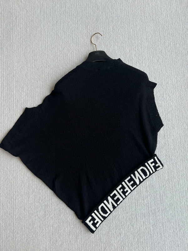 Fendi 25 Asymmetric Hem Cape-sleeved Crewneck Jumper Black Viscose