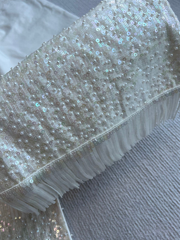 CC 25SS Wide-Leg Pants Beaded Tassel White Denim 277238