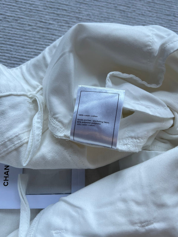 CC 25SS Wide-Leg Pants Beaded Tassel White Denim 277238