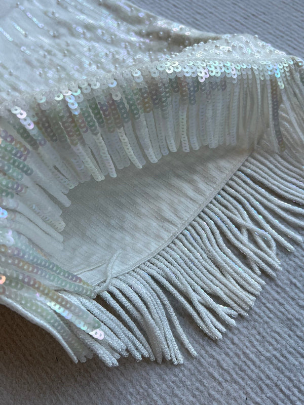 CC 25SS Wide-Leg Pants Beaded Tassel White Denim 277238