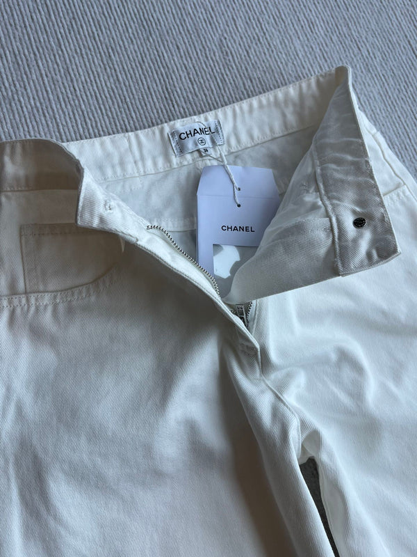 CC 25SS Wide-Leg Pants Beaded Tassel White Denim 277238