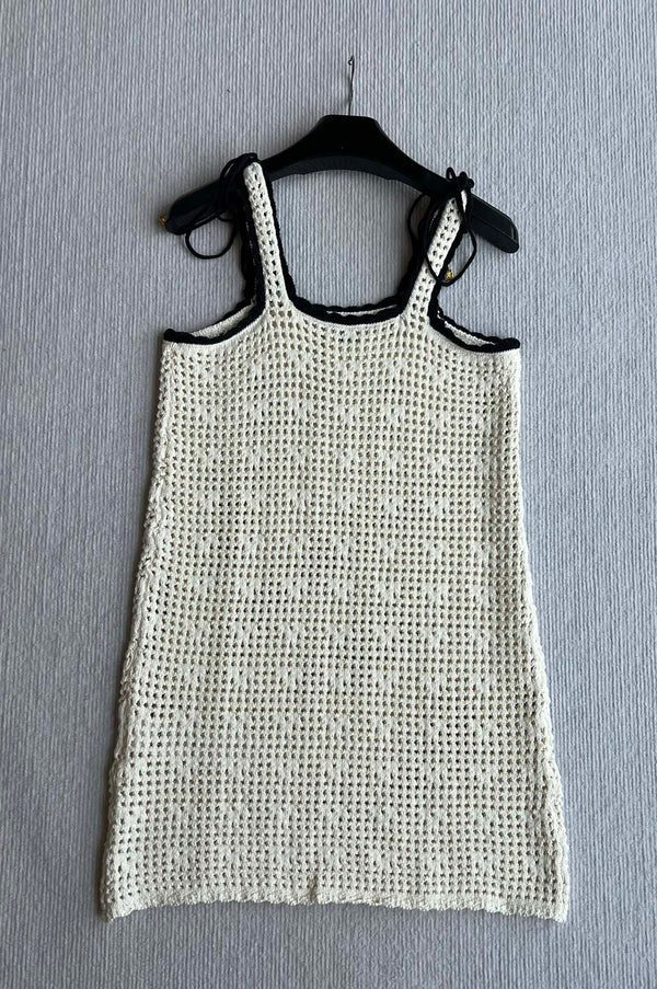 Celine 25 Hollow Camisole Dress White Cotton