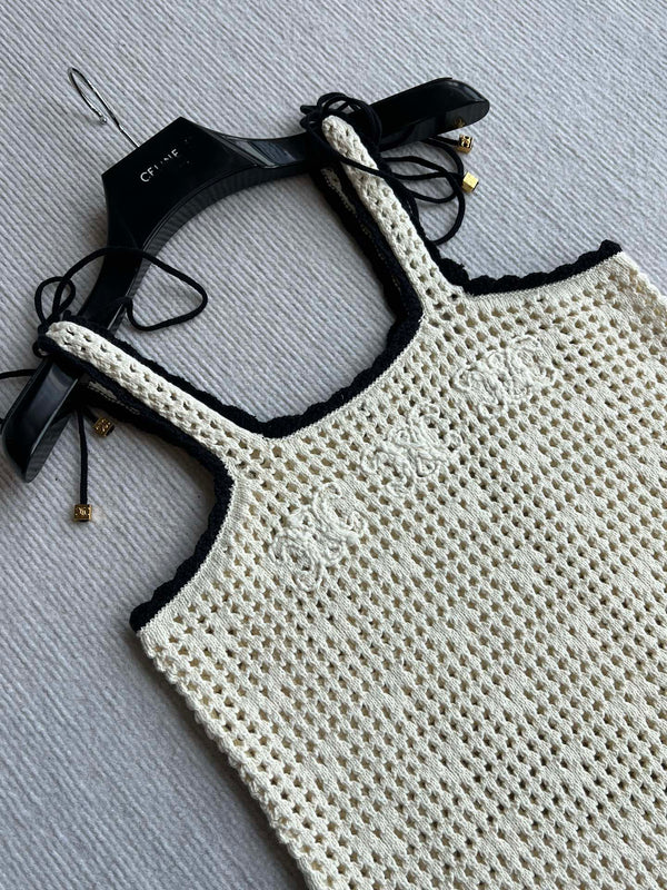 Celine 25 Hollow Camisole Dress White Cotton