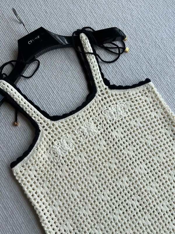 Celine 25 Hollow Camisole Dress White Cotton