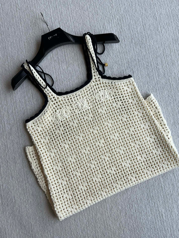 Celine 25 Hollow Camisole Dress White Cotton