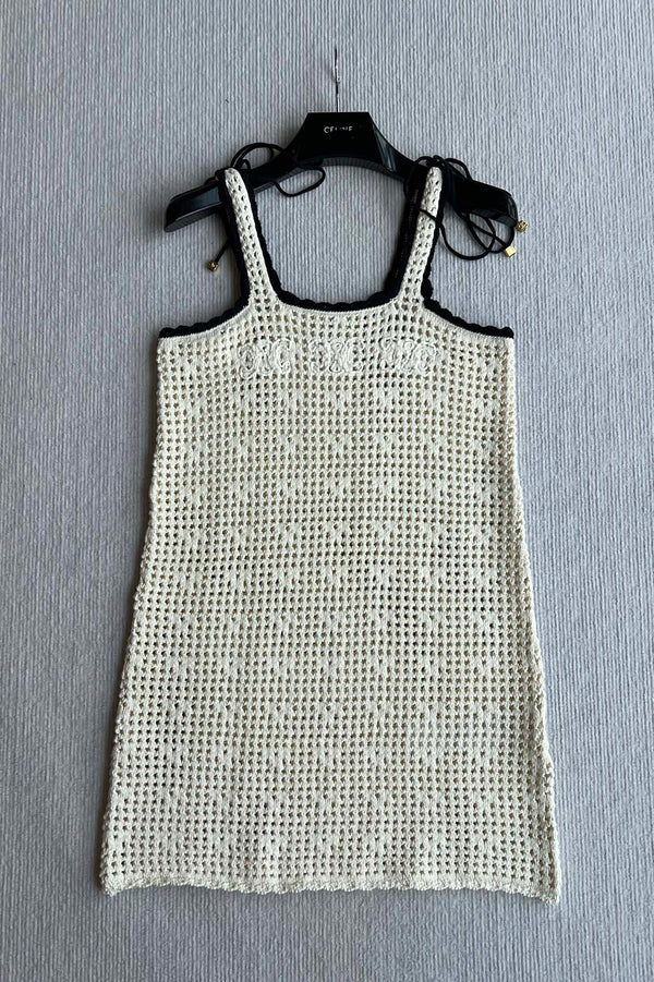 Celine 25 Hollow Camisole Dress White Cotton