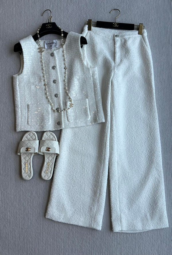 CC 25 Tweed Set Vest White Cotton Polyamide 251650