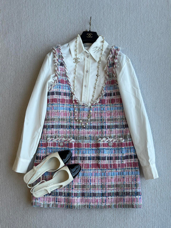 CC 25SS V-neck Vest Dress with Hand-Woven Tassel Ribbons Colorful 277225