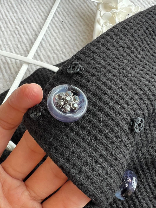 CC 25 Splicing Tube Top Camisole Black and White Mixed Fiber Waffle Jacquard Fabric 275554