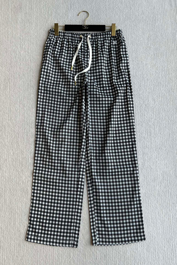 Celine 25 Arc de Triomphe Plaid Casual Pants Black White Polyester