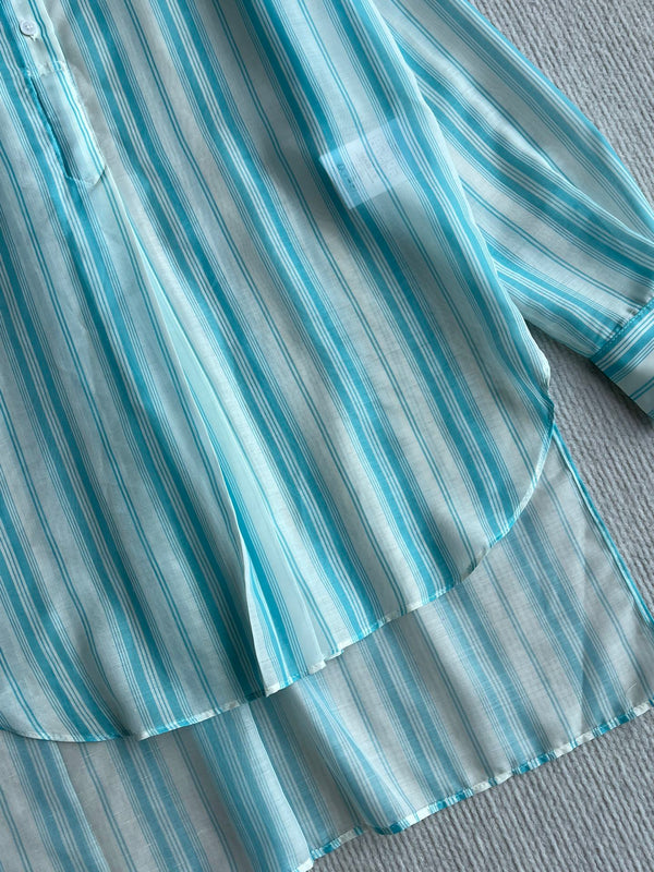 CD 25 Camicia a righe in cotone blu