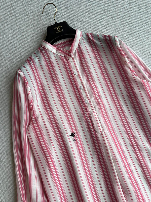 CD 25 Striped Shirt Pink White Cotton