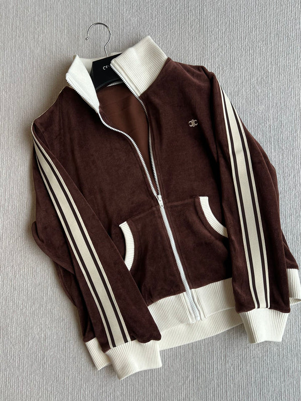 Celine 25 Zipper Jacket Brown White Cotton Polyester