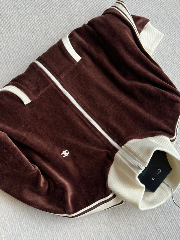 Celine 25 Zipper Jacket Brown White Cotton Polyester