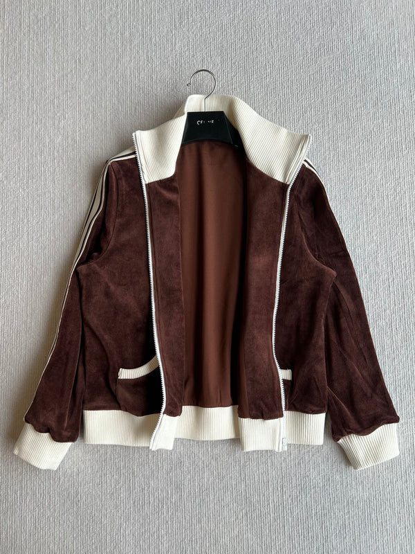 Celine 25 Zipper Jacket Brown White Cotton Polyester