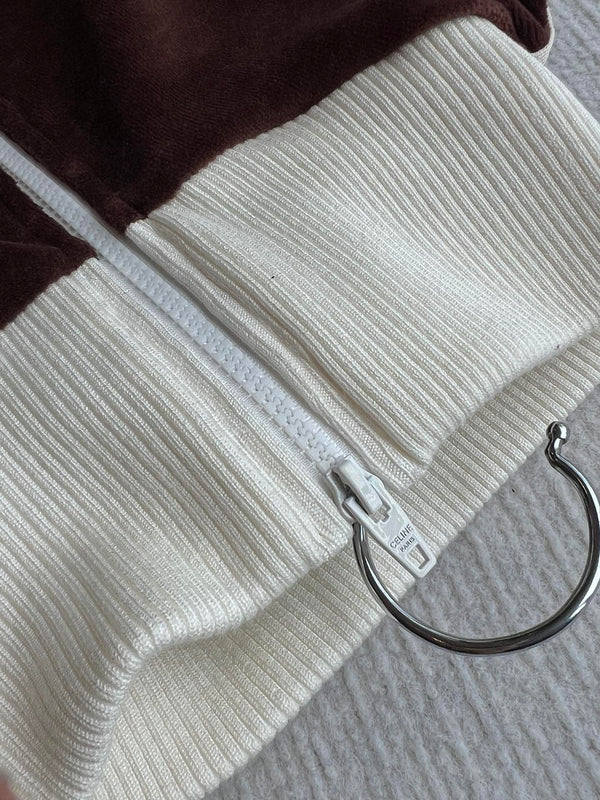 Celine 25 Zipper Jacket Brown White Cotton Polyester
