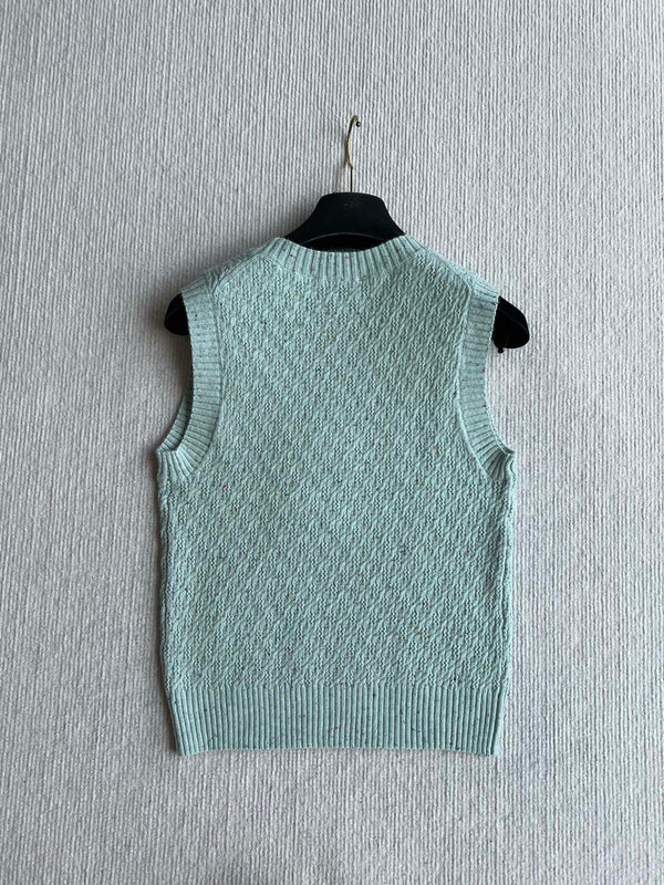 CC 25A Round Neck Sleeveless Vest In Turquoise Wool 269548