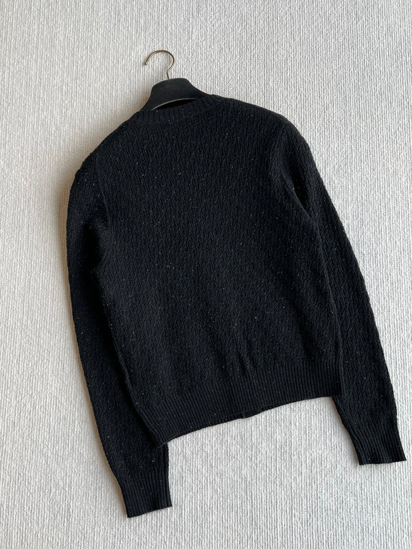 CC 25A Classic Round Neck Floral Wool Cardigan In Black 275516