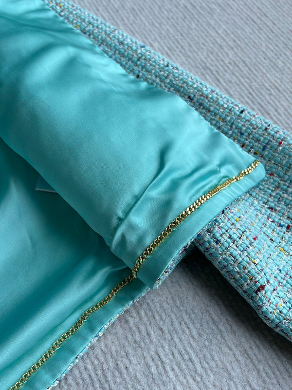 CC 25 Coat Blue-Green Round-Neck Wool Acrylic