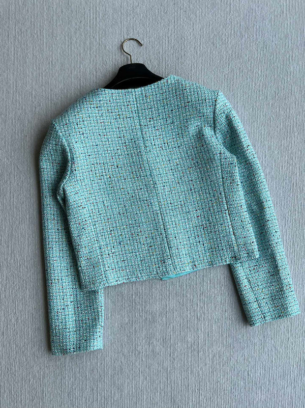 CC 25 Round-neck Slub Coat In Blue-Green Tweed 275793