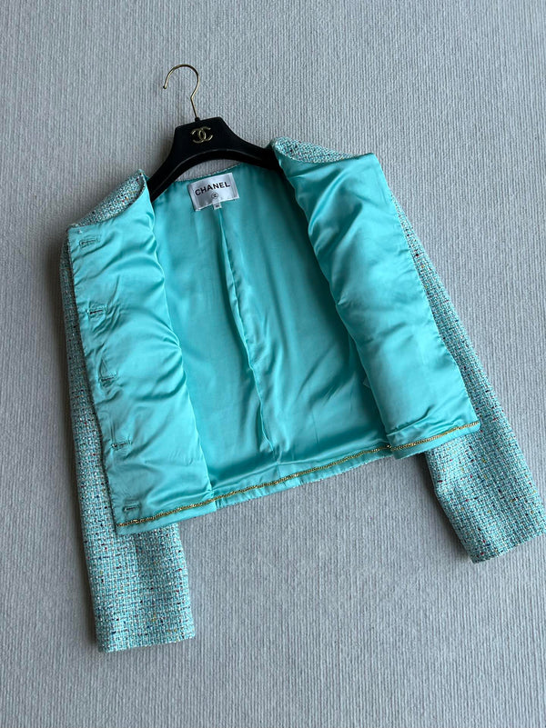 CC 25 Round-neck Slub Coat In Blue-Green Tweed 275793