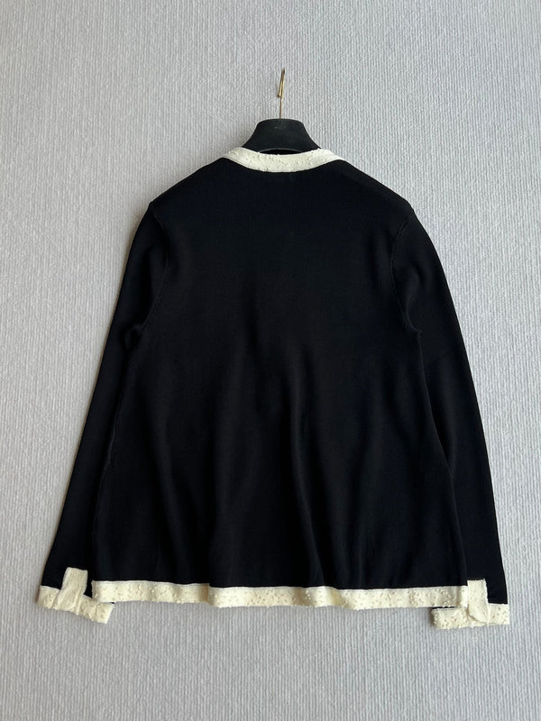 CC 25A Abito Babydoll in Viscosa Nero Puro con Bordi Filettati Bianchi 277247